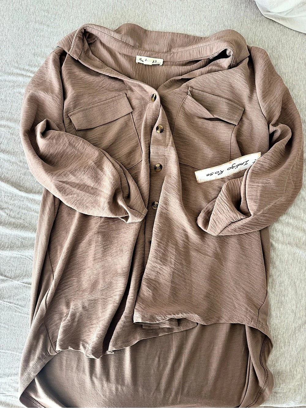 Indigo Rose Button Front Top in Brown Size Large